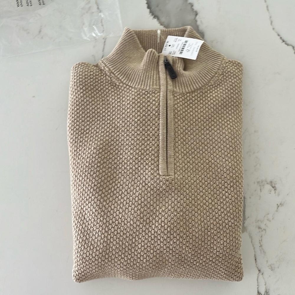 Men’s JCrew Piqué half-zip pullover tan XL NWT